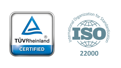 TÜV Rheinland és ISO 22000 tanúsítvánnyal rendelkezik.