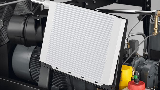 A beépített sűrített levegő utánhűtő szériafelszerelés a KAESER KOMPRESSOREN MOBILAIR építőipari kompresszoraiban.