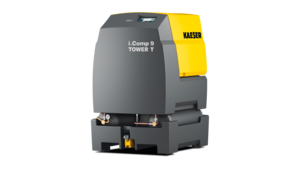 i.Comp 9 Tower beépített sűrítettlevegő-tartállyal és hűtveszárítóval, akár 570 l/perc térfogatárammal.