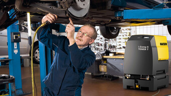 A beépített hűtveszárítóval felszerelt i.Comp 9 dugattyús kompresszorállomás az ideális sűrítettlevegő-előállító berendezés autószerelő műhelyek számára.